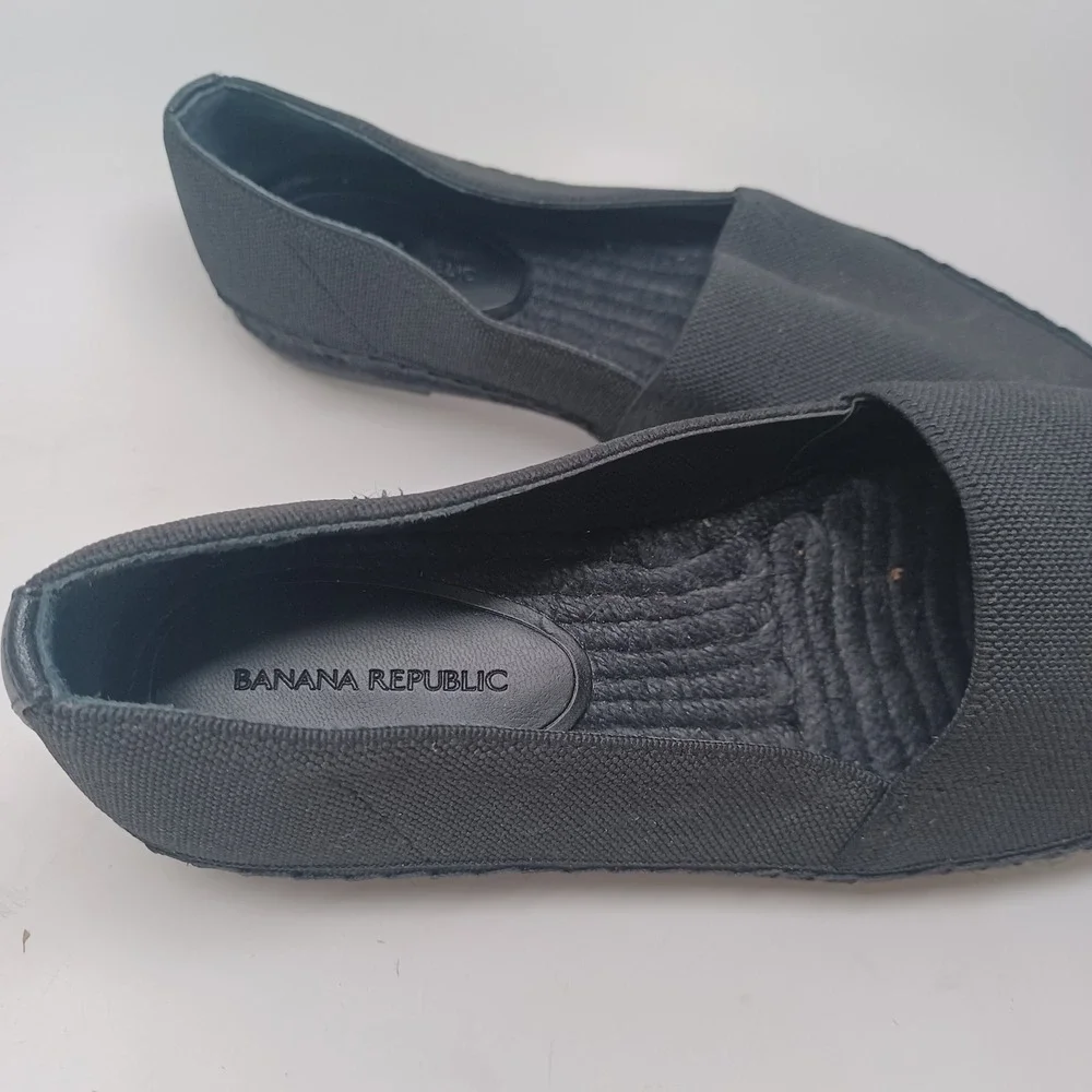 Banana Republic Womens Black Canvas Espadrille Flats Slip‎ On Shoes Size 7